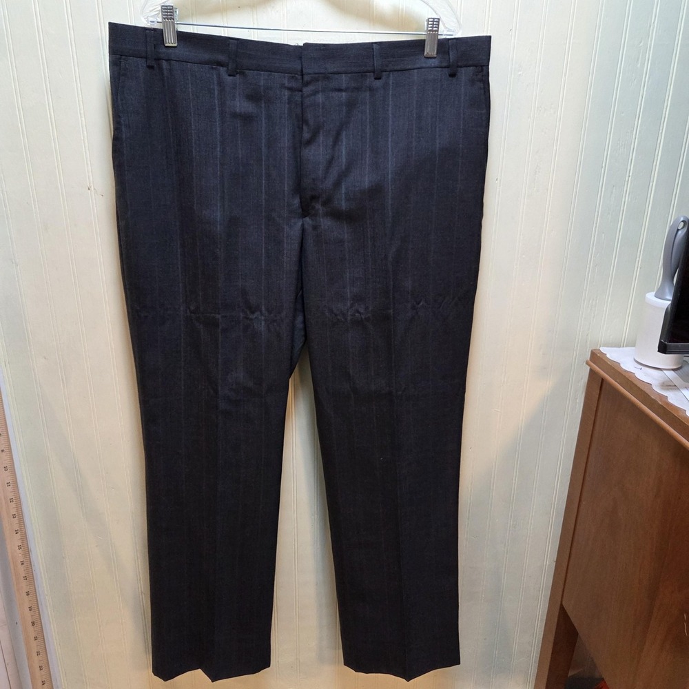 Pants Mens 40x30 Gray Pinstripe Flat Front Straight Leg Dress Slacks Formal